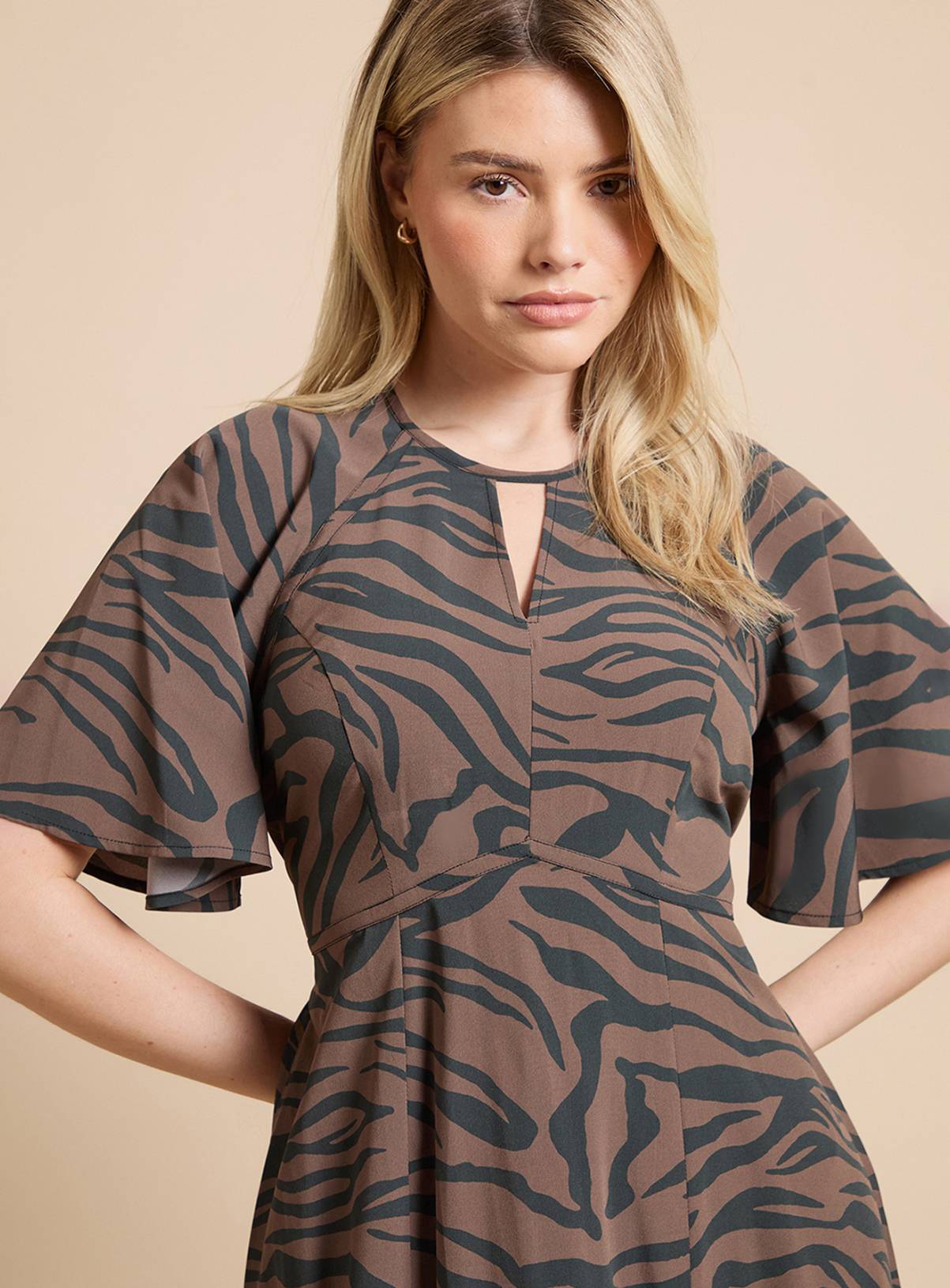 DOROTHY PERKINS Zebra Lace Insert Keyhole Angel Sleeve Midi Dress 18 - Image 4